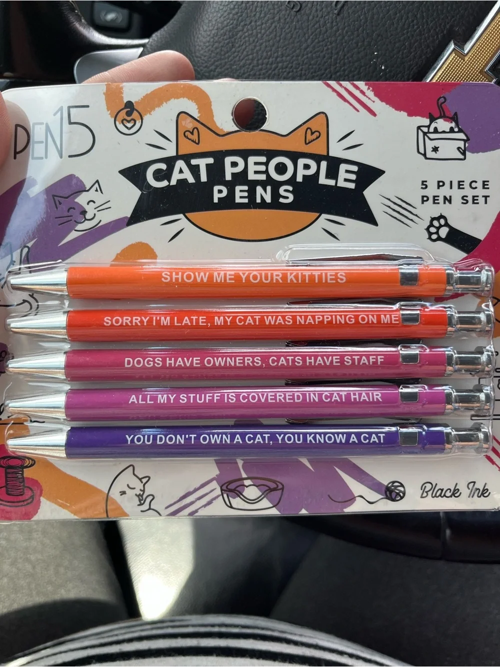 Cat People 5-Piece Colored Pens Set - Orange, Red, Pink, Purple, Blue